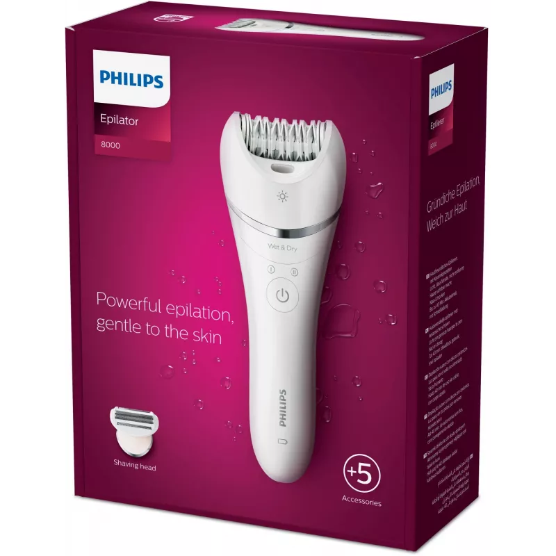 Epilátor Philips BRE710/00, bezdrôtový mokrý a suchý epilátor, 32 diskov, 40 min. výdrž, 2 rýchlosti, biela