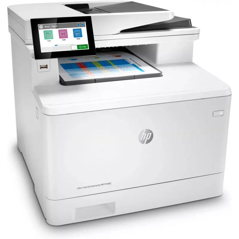 HP farebná LaserJet Enterprise MFP M480f, laser, farebná tlač, 600 x 600 DPI, A4, priama tlač, biela, čierna