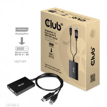 Aktívny adaptér DisplayPort na Dual Link DVI-D CLUB3D CAC-1010-A, DisplayPort na DVI-D + USB, 0,6 m