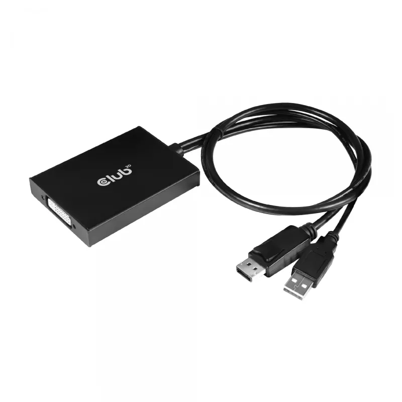 Club 3D CAC-1010-A aktívny adaptér z DisplayPort na Dual Link DVI-D, DisplayPort 1.2a, napájanie cez USB, HDCP OFF, 0,6 m, čierny