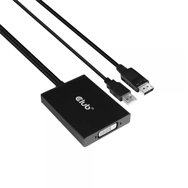 Club 3D CAC-1010-A aktívny adaptér z DisplayPort na Dual Link DVI-D, DisplayPort 1.2a, napájanie cez USB, HDCP OFF, 0,6 m, čierny
