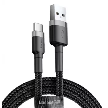 BASEUS pletený Cafule rýchlonabíjací kábel - USB Type-A na Type-C 2A - 3m - sivý/čierny (nylón)