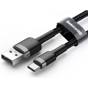 BASEUS pletený Cafule rýchlonabíjací kábel - USB Type-A na Type-C 2A - 3m - sivý/čierny (nylón)