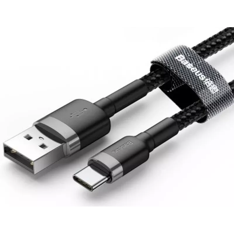 BASEUS pletený Cafule rýchlonabíjací kábel - USB Type-A na Type-C 2A - 3m - sivý/čierny (nylón)