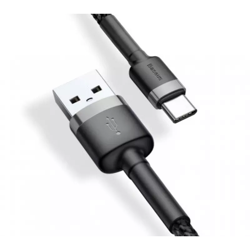 BASEUS pletený Cafule rýchlonabíjací kábel - USB Type-A na Type-C 2A - 3m - sivý/čierny (nylón)