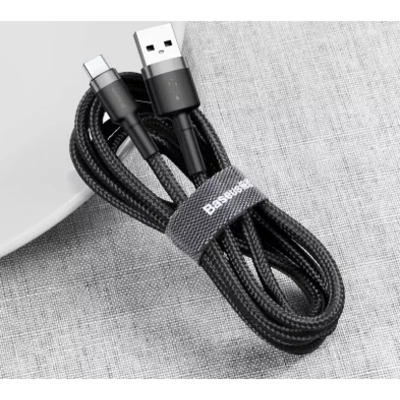 BASEUS pletený Cafule rýchlonabíjací kábel - USB Type-A na Type-C 2A - 3m - sivý/čierny (nylón)