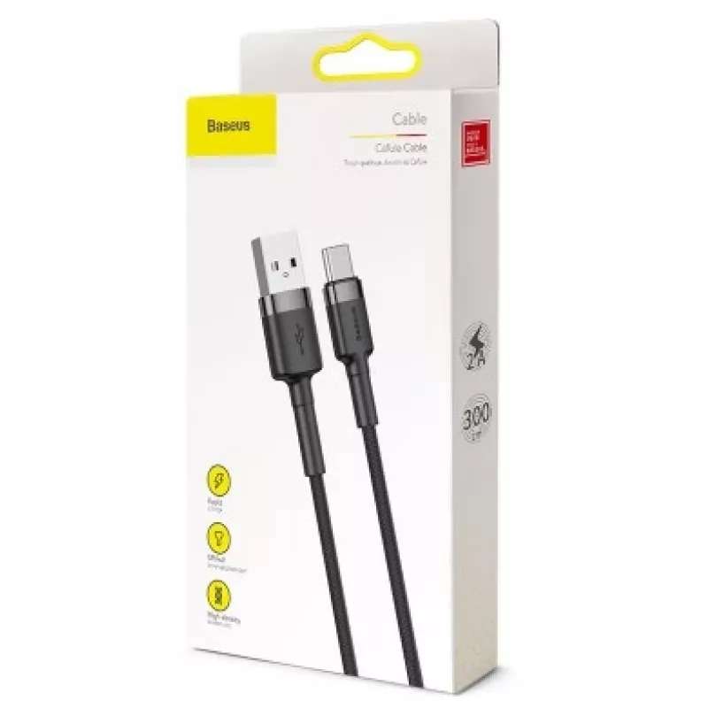 BASEUS pletený Cafule rýchlonabíjací kábel - USB Type-A na Type-C 2A - 3m - sivý/čierny (nylón)