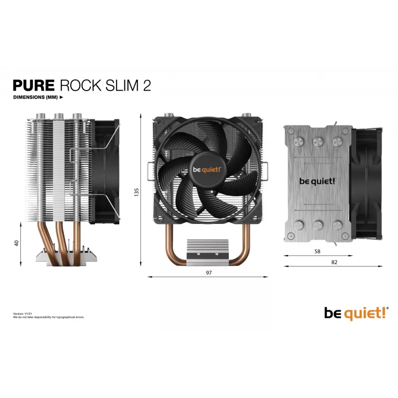 be quiet! PURE ROCK SLIM 2 chladič procesora 9,2 cm strieborný 1 ks
