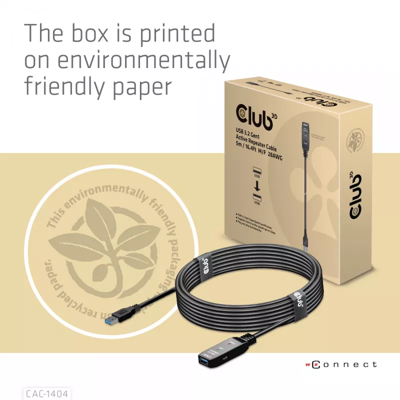 CLUB3D USB 3.2 Gen1 aktívny opakovač kábel 5 m / 16.4 ft M/F 28AWG