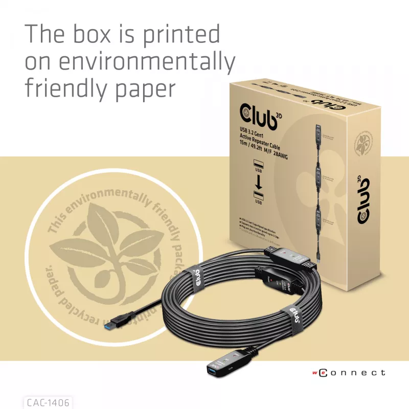 CLUB3D USB 3.2 Gen1 aktívny opakovač kábel 15 m / 49.2 ft M/F 28AWG