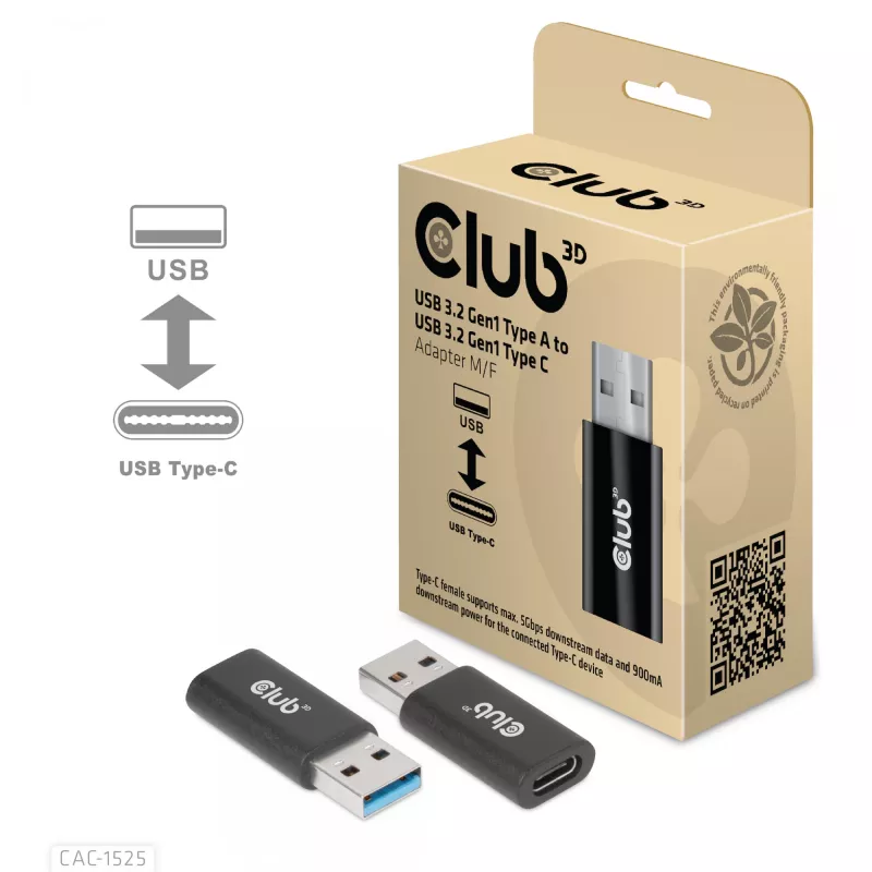 CLUB3D USB 3.2 Gen1 Type-A na USB 3.2 Gen1 Type-C adaptér M/F