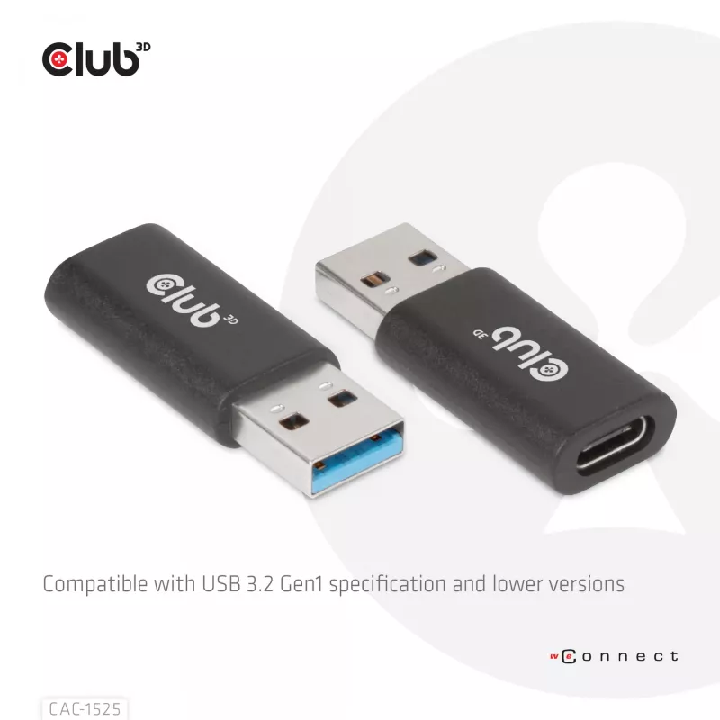 CLUB3D USB 3.2 Gen1 Type-A na USB 3.2 Gen1 Type-C adaptér M/F