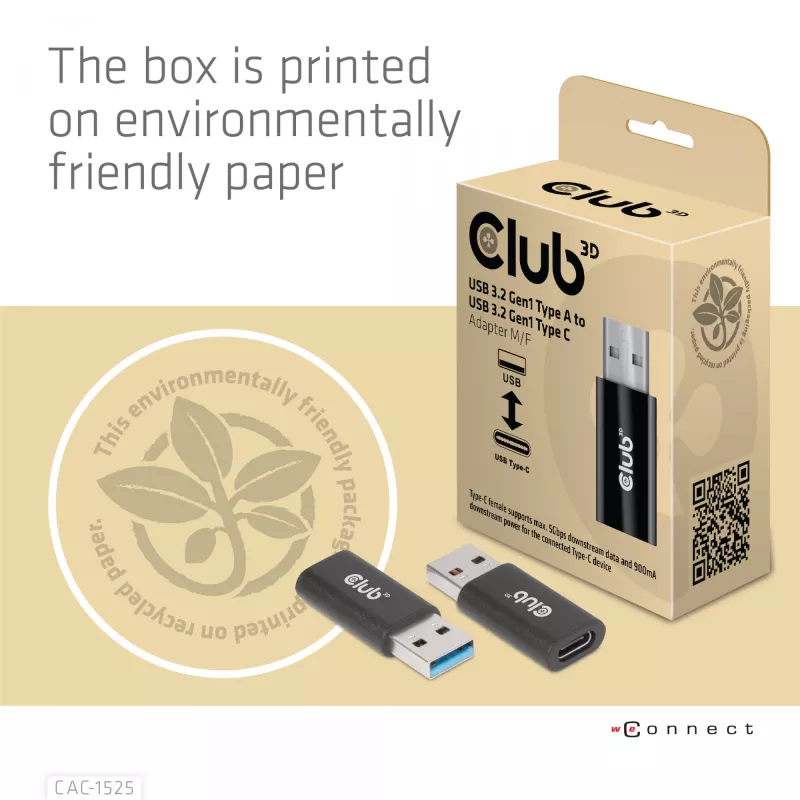 CLUB3D USB 3.2 Gen1 Type-A na USB 3.2 Gen1 Type-C adaptér M/F