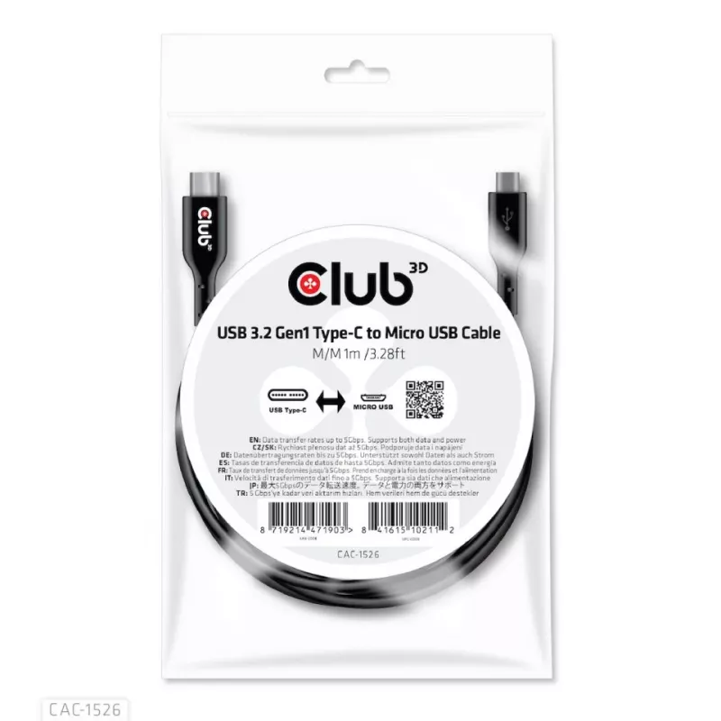 CLUB3D USB 3.2 Gen1 Type-C na Micro-USB kábel M/M 1 m / 3,28 ft
