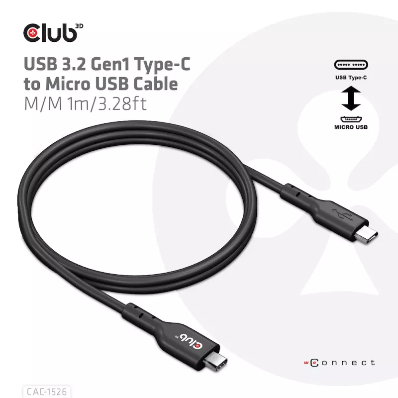 CLUB3D USB 3.2 Gen1 Type-C na Micro-USB kábel M/M 1 m / 3,28 ft