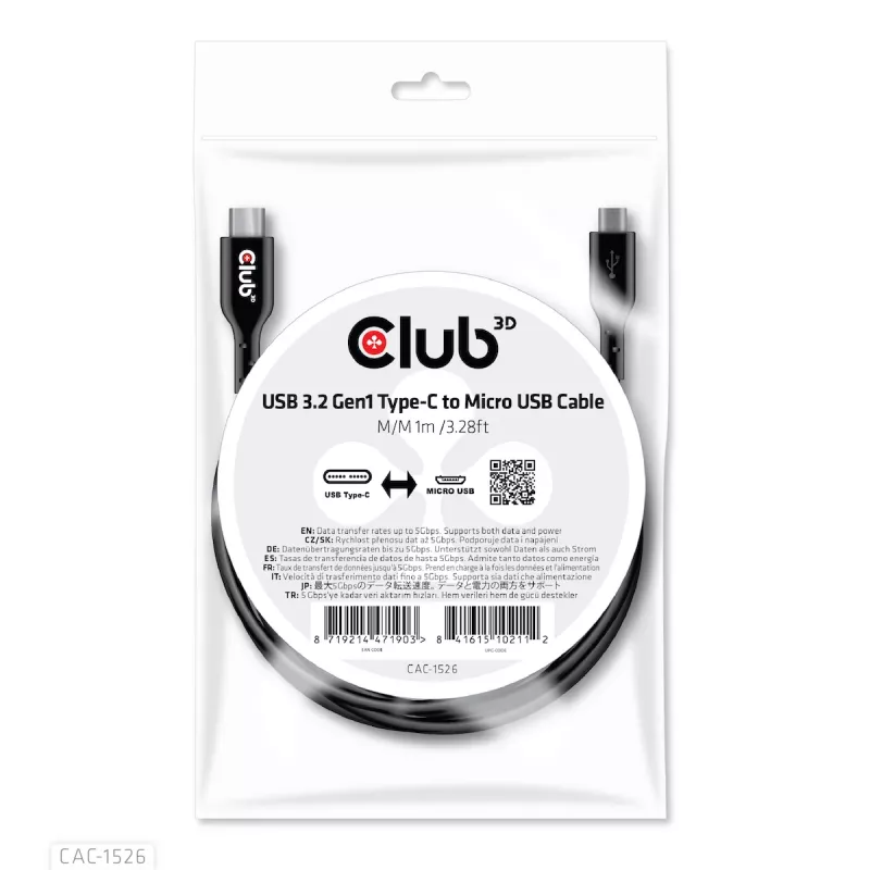 CLUB3D USB 3.2 Gen1 Type-C na Micro-USB kábel M/M 1 m / 3,28 ft