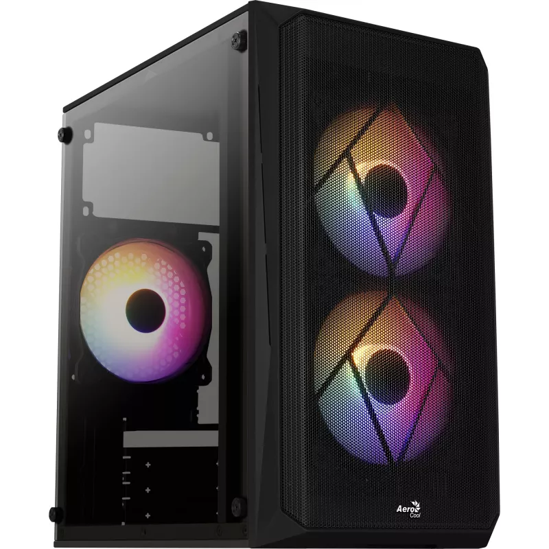 PC skriňa AEROCOOL CS107V2 Mini Tower — čierna, microATX/Mini-ITX, 2x120mm ventilátory, 1x3,5 palca + 2x2,5 palca pozície