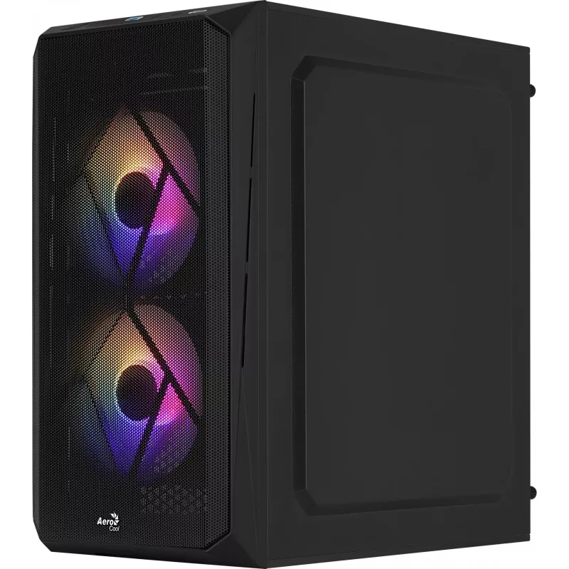 PC skriňa AEROCOOL CS107V2 Mini Tower — čierna, microATX/Mini-ITX, 2x120mm ventilátory, 1x3,5 palca + 2x2,5 palca pozície