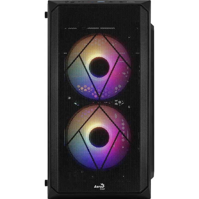 PC skriňa AEROCOOL CS107V2 Mini Tower — čierna, microATX/Mini-ITX, 2x120mm ventilátory, 1x3,5 palca + 2x2,5 palca pozície