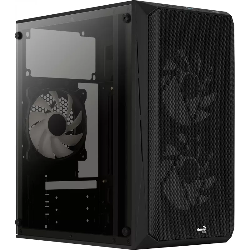 PC skriňa AEROCOOL CS107V2 Mini Tower — čierna, microATX/Mini-ITX, 2x120mm ventilátory, 1x3,5 palca + 2x2,5 palca pozície