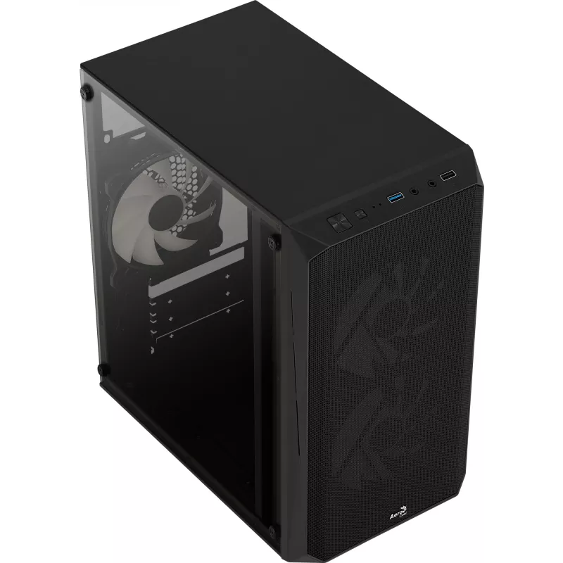 PC skriňa AEROCOOL CS107V2 Mini Tower — čierna, microATX/Mini-ITX, 2x120mm ventilátory, 1x3,5 palca + 2x2,5 palca pozície