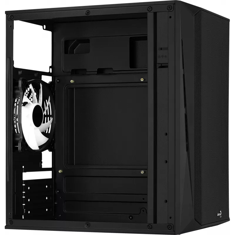 PC skriňa AEROCOOL CS107V2 Mini Tower — čierna, microATX/Mini-ITX, 2x120mm ventilátory, 1x3,5 palca + 2x2,5 palca pozície