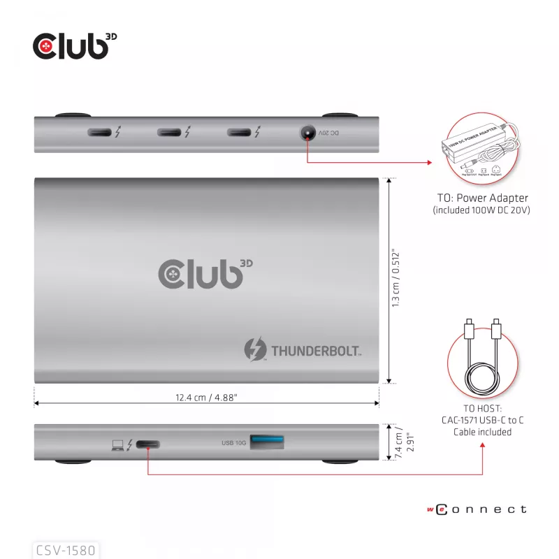 CLUB3D certifikovaný Thunderbolt™4 prenosný 5-in-1 hub so Smart Power