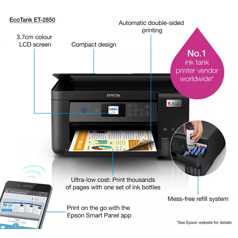 Epson EcoTank ET-2850 A4 multifunkčná WLAN atramentová tlačiareň s nádržkami