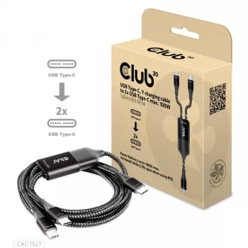 CLUB3D USB Type-C, Y-nabíjací kábel na 2x USB Type-C, max. 100W, 1,83m/6ft M/M