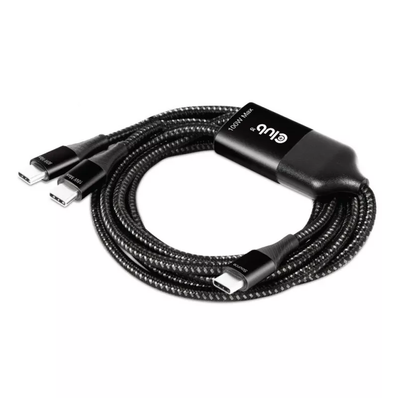 CLUB3D USB Type-C, Y-nabíjací kábel na 2x USB Type-C, max. 100W, 1,83m/6ft M/M