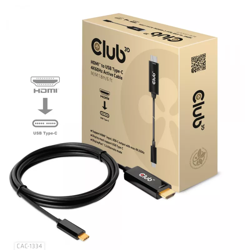 CLUB3D HDMI na USB Type-C 4K60Hz aktívny kábel M/M 1,8 m/6 ft