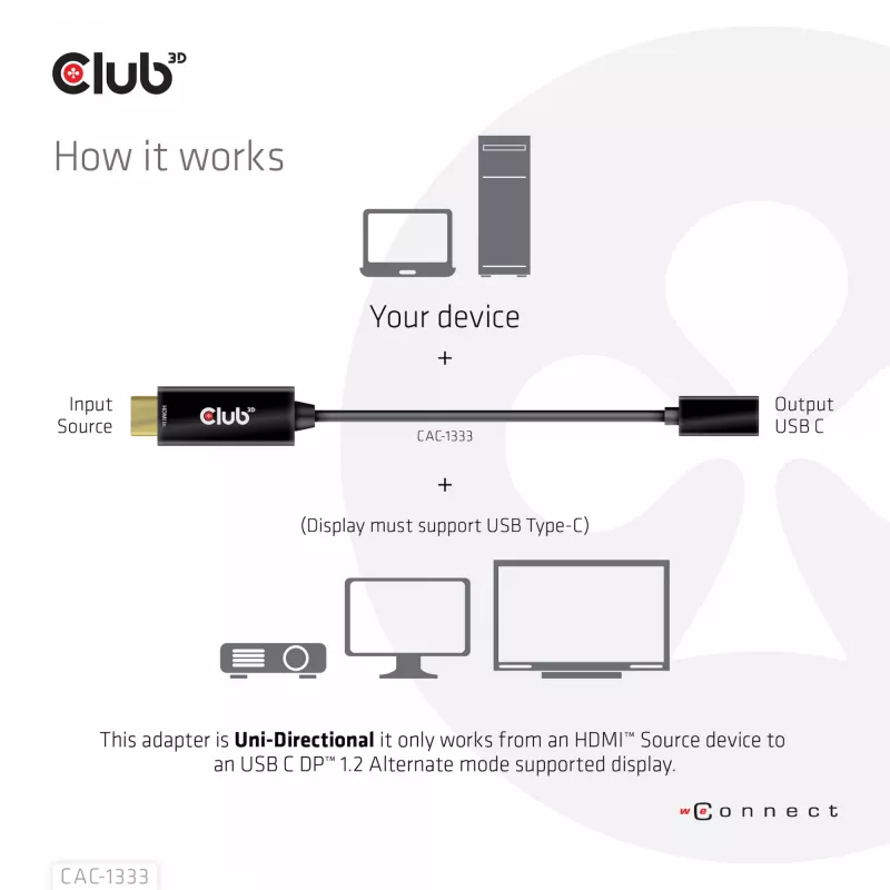 CLUB3D HDMI na USB Type-C aktívny adaptér 4K60Hz M/F