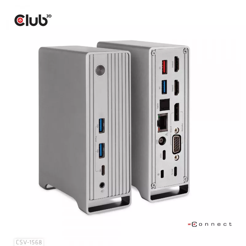 Dokovacia stanica CLUB3D CSV-1568 kovové puzdro USB Gen2 Type-C USB Gen2 Type-A HDMI DP VGA RJ45 120W