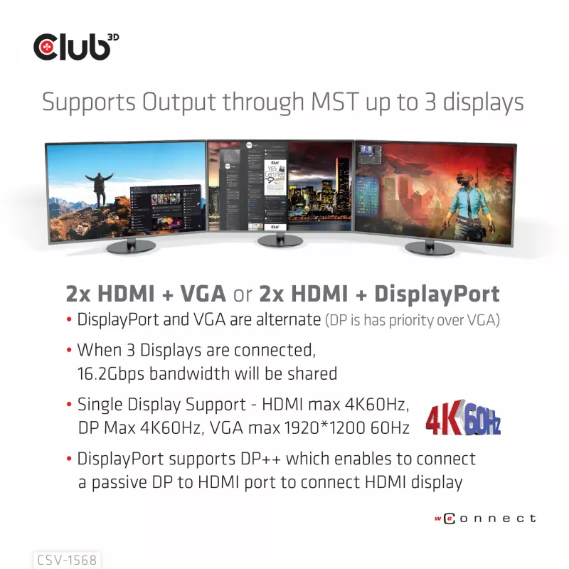 Dokovacia stanica CLUB3D CSV-1568 kovové puzdro USB Gen2 Type-C USB Gen2 Type-A HDMI DP VGA RJ45 120W
