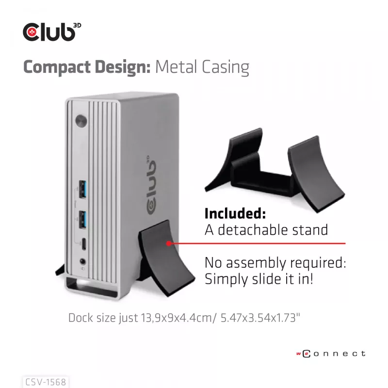 Dokovacia stanica CLUB3D CSV-1568 kovové puzdro USB Gen2 Type-C USB Gen2 Type-A HDMI DP VGA RJ45 120W
