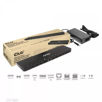 CLUB3D USB Gen1 Type-C Triple Display DP Alt Mode Displaylink Dynamic PD Charging Dock so 120 W napájacím zdrojom