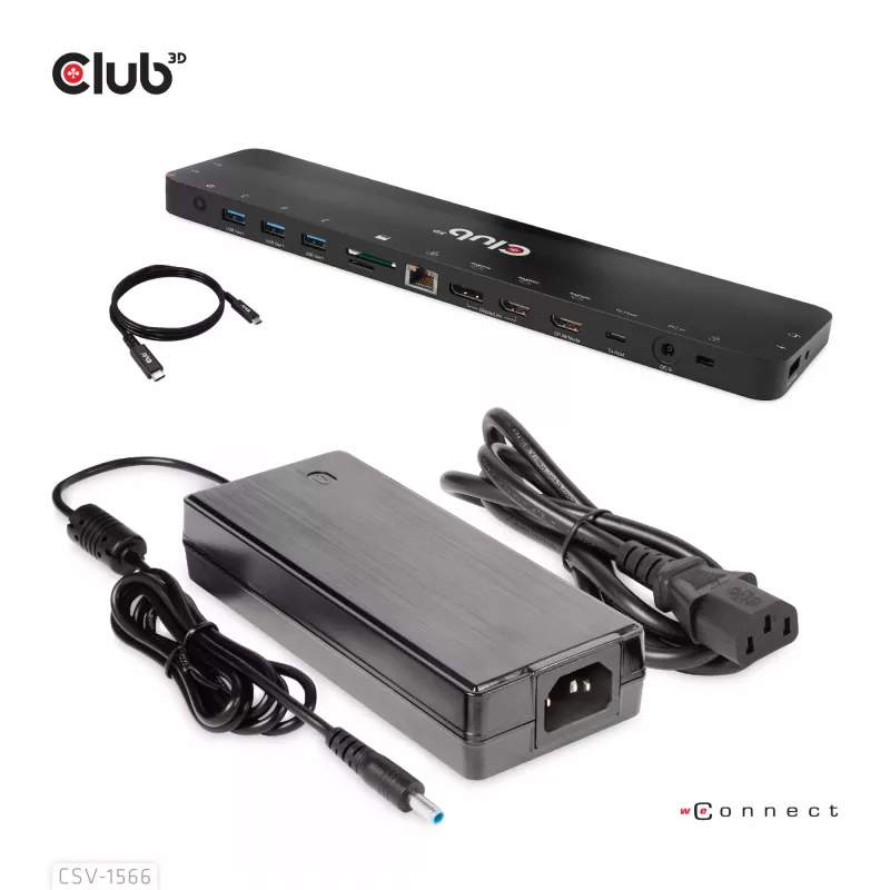 CLUB3D USB Gen1 Type-C Triple Display DP Alt Mode Displaylink Dynamic PD Charging Dock so 120 W napájacím zdrojom