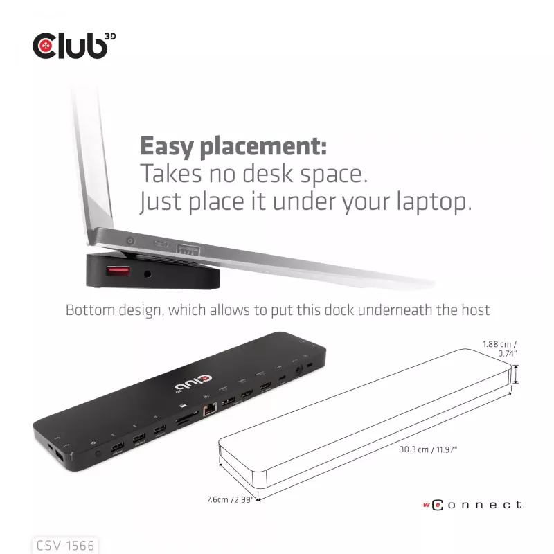 CLUB3D USB Gen1 Type-C Triple Display DP Alt Mode Displaylink Dynamic PD Charging Dock so 120 W napájacím zdrojom