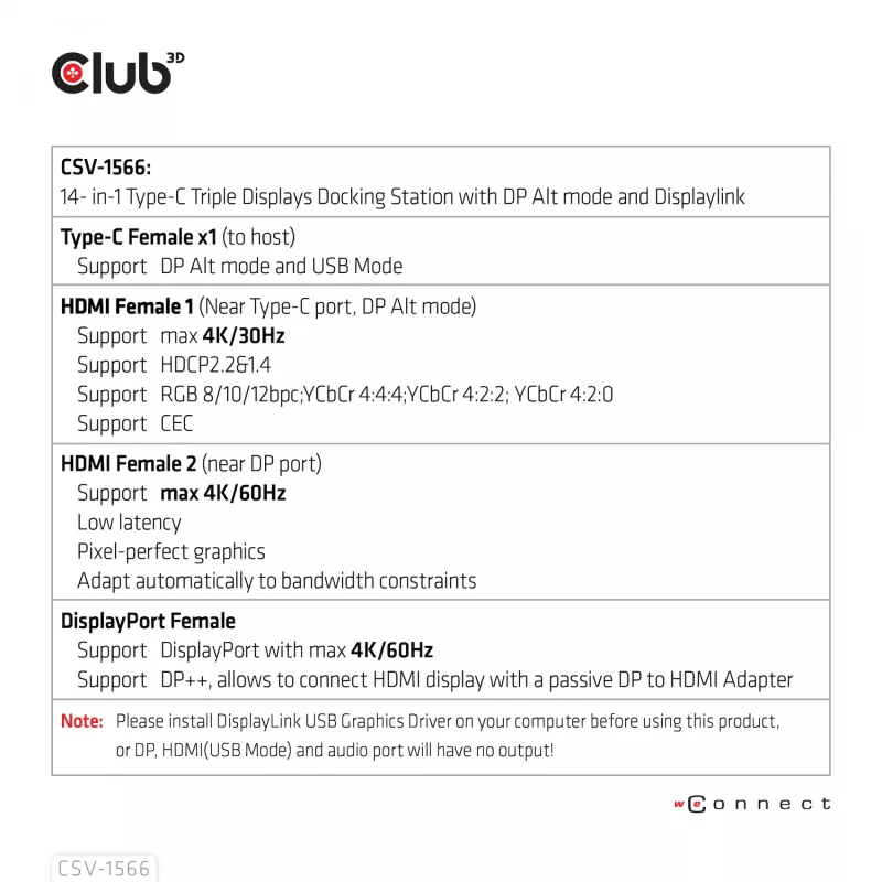 CLUB3D USB Gen1 Type-C Triple Display DP Alt Mode Displaylink Dynamic PD Charging Dock so 120 W napájacím zdrojom