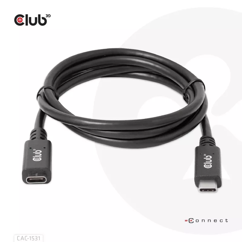 USB Gen1 Type-C predlžovací kábel CLUB3D CAC-1531, 1 m, USB-C konektor samec na 2× USB-C konektor samica, 5 Gbps, 60 W PD, 4K@60Hz