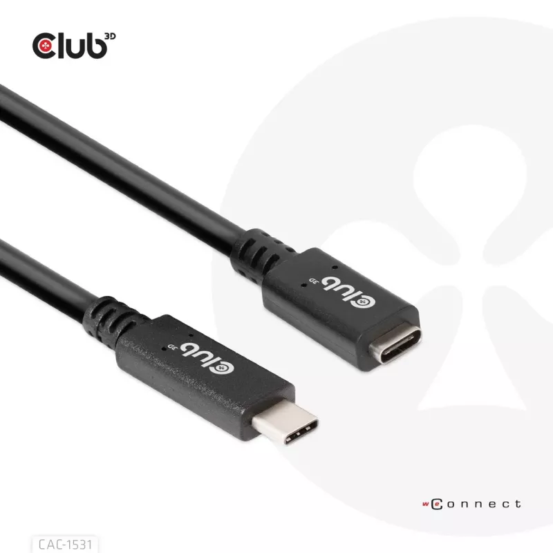 USB Gen1 Type-C predlžovací kábel CLUB3D CAC-1531, 1 m, USB-C konektor samec na 2× USB-C konektor samica, 5 Gbps, 60 W PD, 4K@60Hz