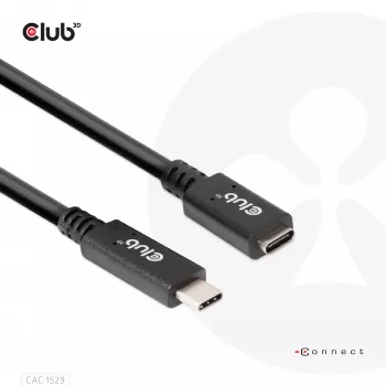 CLUB3D USB Gen1 Type-C predlžovací kábel 5 Gbit/s 60 W (20 V/3 A) 4K60Hz M/F 2 m/6,56 ft