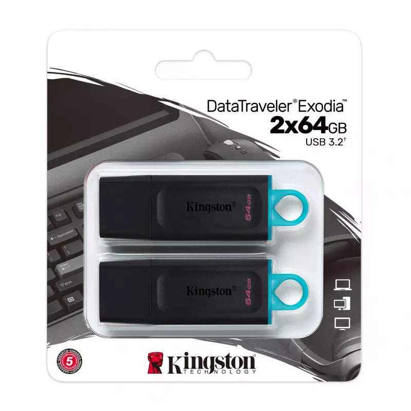 Kingston DataTraveler Exodia USB kľúč 3.2 Gen 1 64 GB, 2 ks, čierny/tyrkysový