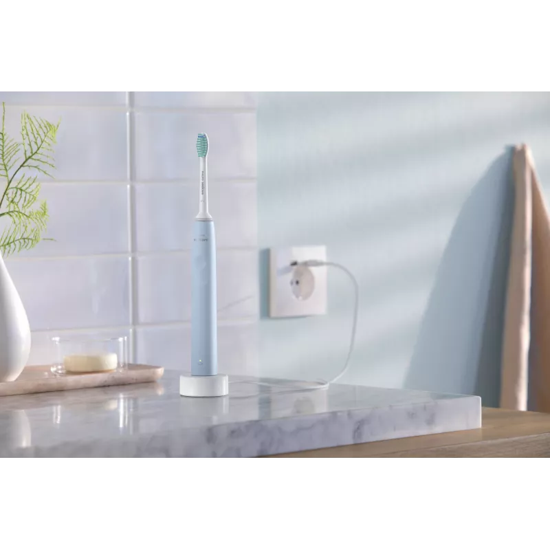 Elektrická sonická zubná kefka Philips HX3651/12 — jemný režim, integrovaná Li‑Ion batéria, 1 hlava kefky, biela/modrá