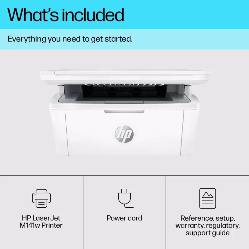 Multifunkčná laserová tlačiareň HP LaserJet MFP M140w — mono, 20 str./min, 600×600 DPI, A4, Wi‑Fi, Ethernet, biela