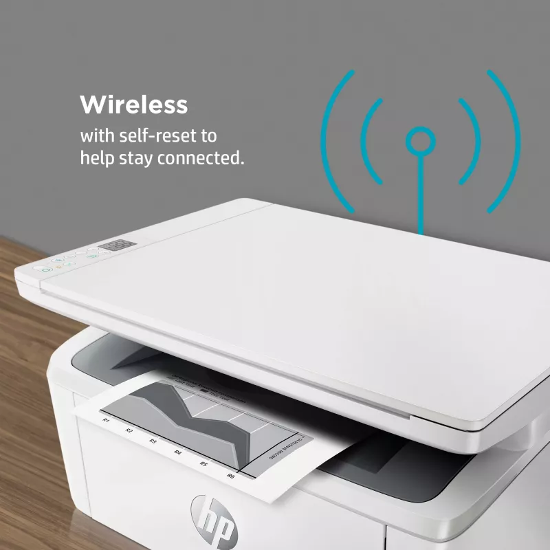 Multifunkčná laserová tlačiareň HP LaserJet MFP M140w — mono, 20 str./min, 600×600 DPI, A4, Wi‑Fi, Ethernet, biela