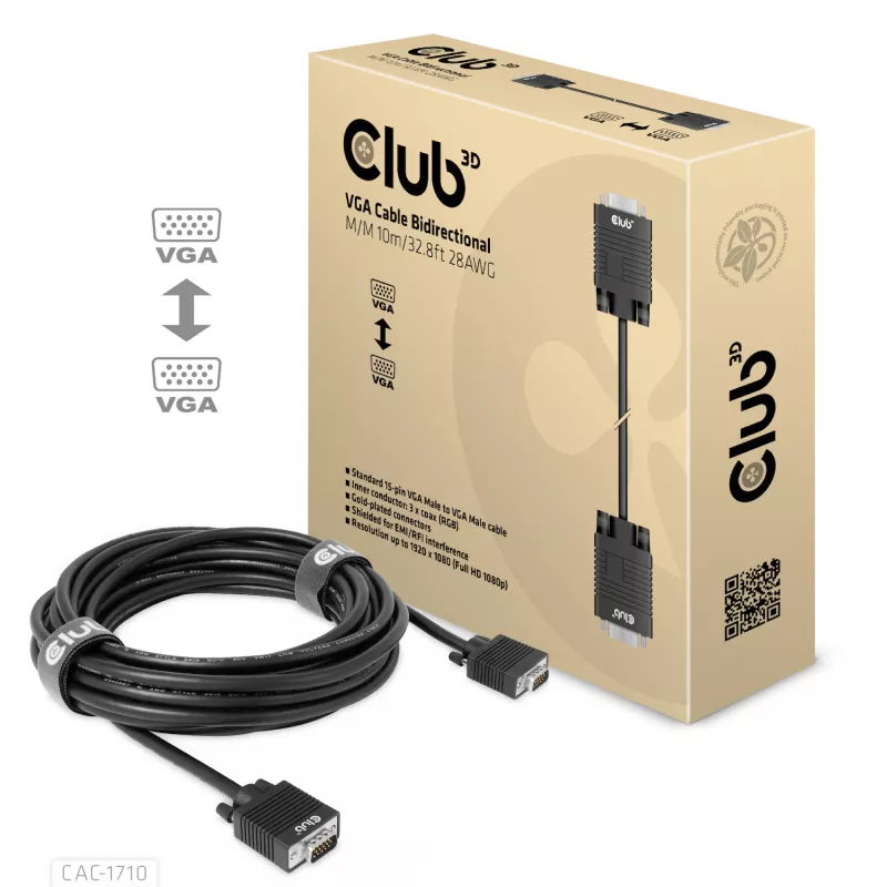 Club 3D CAC-1710 VGA kábel HD-15 samec/samec, obojsmerný, 10 m, 1080p, čierny