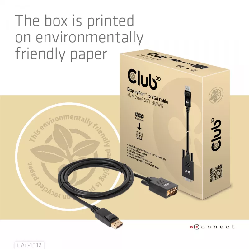 DisplayPort na VGA kábel M/M CLUB3D CAC-1012 2m