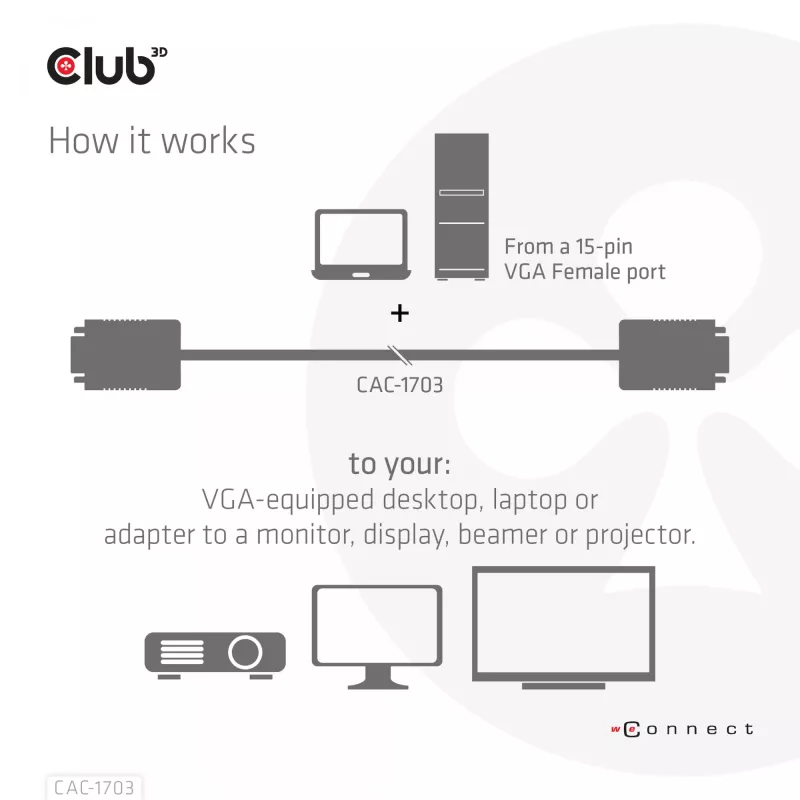 VGA kábel, obojsmerný, M/M, 3 m, 28AWG, CLUB3D CAC-1703