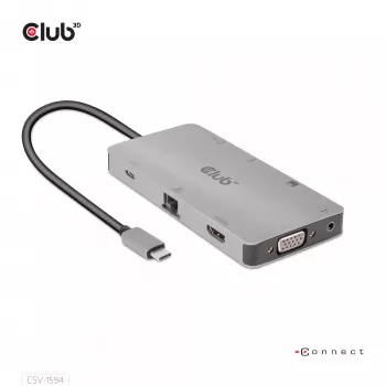 CLUB3D USB Gen1 Type-C 9-in-1 hub s HDMI, VGA, 2x USB Gen1 Type-A, RJ45, SD/Micro SD čítačka kariet a USB Gen1 Type-C konektor samica